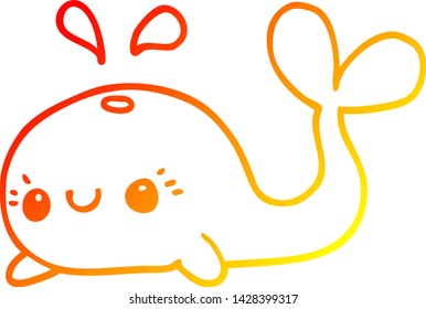 warm gradient line drawing of a cute cartoon whale