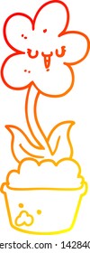 warm gradient line drawing of a cute cartoon flower