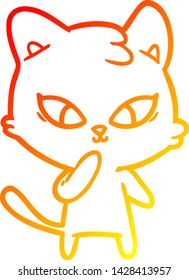 dibujo de línea de gradiente cálido de un gato lindo de dibujos animados