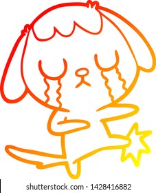 warm gradient line drawing of a cute cartoon dog crying