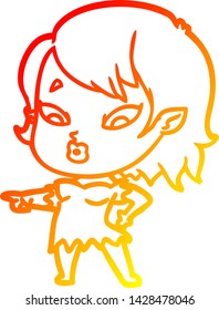 warm gradient line drawing of a cute cartoon vampire girl