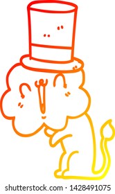warm gradient line drawing of a cute cartoon lion wearing top hat