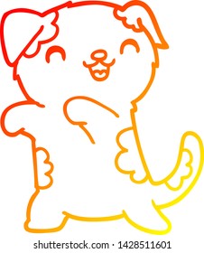 warm gradient line drawing of a cute cartoon puppy