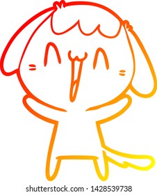 dibujo de línea de gradiente cálido de un perro de dibujos animados lindo