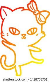 dibujo de línea de gradiente cálido de un gato lindo de dibujos animados