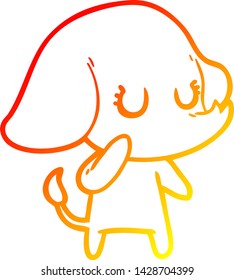 dibujo de línea de gradiente cálido de un tierno elefante de dibujos animados