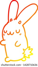 warm gradient line drawing of a cute cartoon rabbit