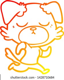 warm gradient line drawing of a cute cartoon dog