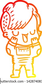 dibujo de línea de gradiente cálido de una linda caricaturista con corte de pelo hipster