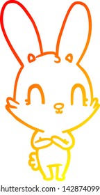 warm gradient line drawing of a cute cartoon rabbit