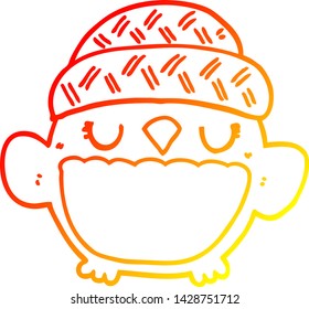 warm gradient line drawing of a cute cartoon owl in hat