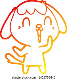 warm gradient line drawing of a cute cartoon dog