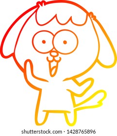 dibujo de línea de gradiente cálido de un perro de dibujos animados lindo