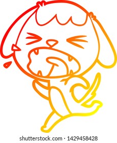 warm gradient line drawing of a cute cartoon dog barking