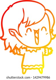 dibujo de una linea de gradiente cálido de una linda caricatura feliz chica vampiro