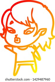 warm gradient line drawing of a cute cartoon vampire girl