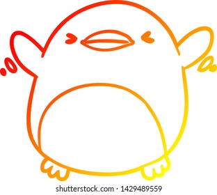 warm gradient line drawing of a cute penguin flapping wings