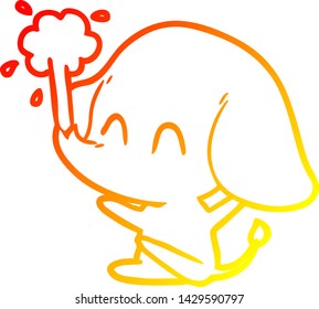 warm gradient line drawing of a cute cartoon elephant spouting water