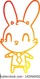 dibujo de línea de gradiente cálido de un conejo de dibujos animados lindo con camisa y corbata