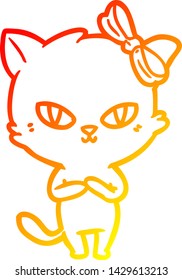 dibujo de línea de gradiente cálido de un gato lindo de dibujos animados