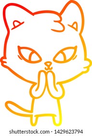 warm gradient line drawing of a cute cartoon cat