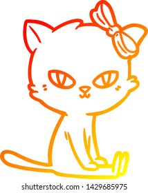 warm gradient line drawing of a cute cartoon cat