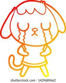 dibujo de línea de degradado cálido de un perro de dibujos animados lindo llorando
