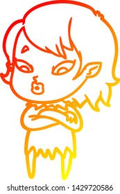 warm gradient line drawing of a cute cartoon vampire girl