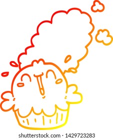 dibujo de línea de gradiente cálido de una tarta de dibujos animados adorable