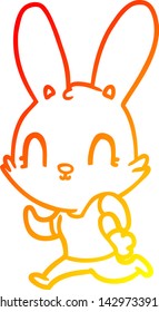 warm gradient line drawing of a cute cartoon rabbit running