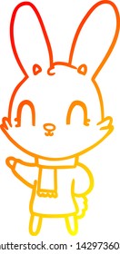 Warm Gradient Line Drawing Of A Cute Cartoon Rabbit Wearing Clothes