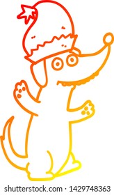 warm gradient line drawing of a cute christmas cartoon dog