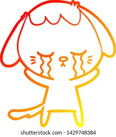 warm gradient line drawing of a cute puppy crying cartoon