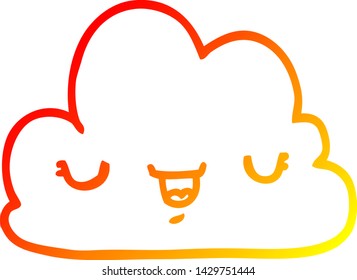warme Farbverlauf-Linienzeichnung einer süßen Cartoon-Wolke