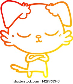 warm gradient line drawing of a cute cartoon dog