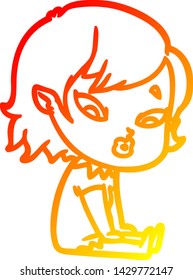 warm gradient line drawing of a cute cartoon vampire girl