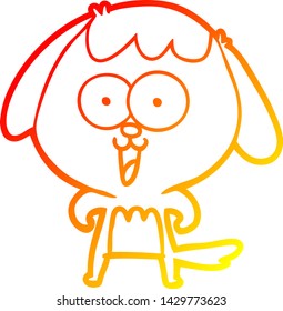 warm gradient line drawing of a cute cartoon dog