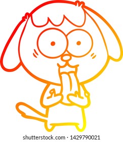 warm gradient line drawing of a cute cartoon dog