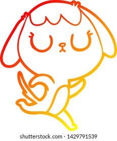 dibujo de línea de gradiente cálido de un perro de dibujos animados lindo