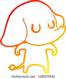 warm gradient line drawing of a cute cartoon elephant