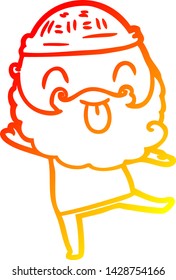 warm gradient line drawing of a dancing man with beard sticking out tongue