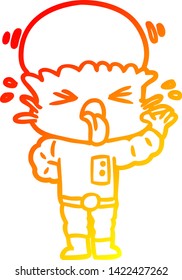 warm gradient line drawing of a disgusted cartoon alien