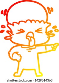 warm gradient line drawing of a disgusted cartoon alien