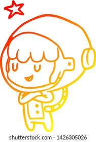 warm gradient line drawing of a female future astronaut in space suit