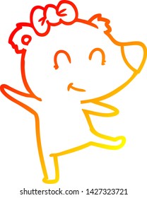 dibujo de línea de gradiente cálido de una caricatura de oso femenino