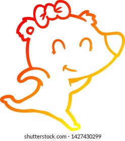 warm gradient line drawing of a female polar bear running
