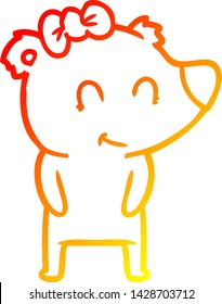warm gradient line drawing of a female polar bear cartoon