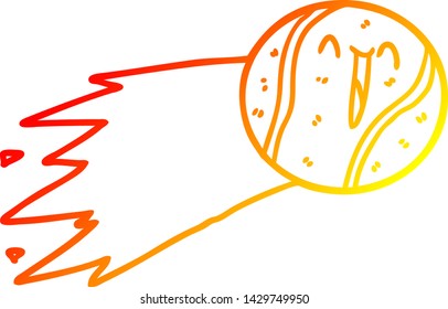 dibujo de línea de gradiente cálido de una caricatura de pelota de tenis voladora