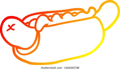 warm gradient line drawing of a fresh tasty hot dog
