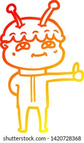 warm gradient line drawing of a friendly cartoon spaceman